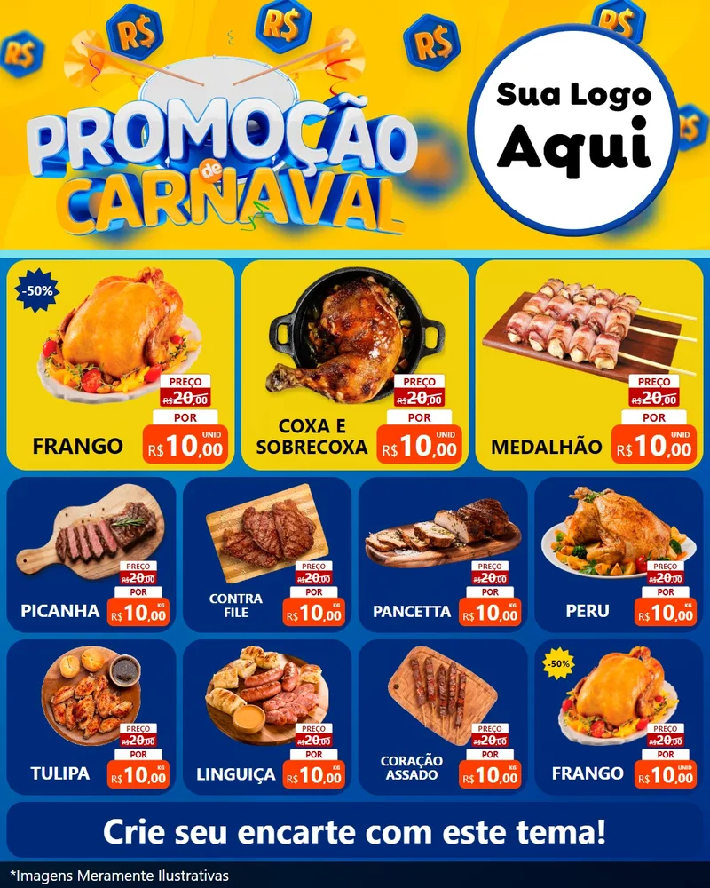 Modelo de Rede Social para Feed Instagram com o tema Promoção de Carnaval para Assados
