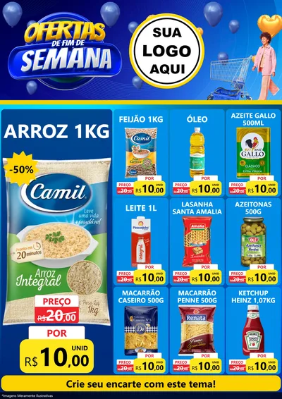 Modelo de Encarte para Encarte A4 Vertical com o tema Ofertas de Fim de Semana para Supermercado