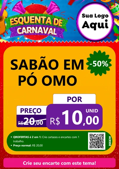 Modelo de Cartaz para Cartaz A4 Vertical com o tema Esquenta de Carnaval para Produtos de Limpeza