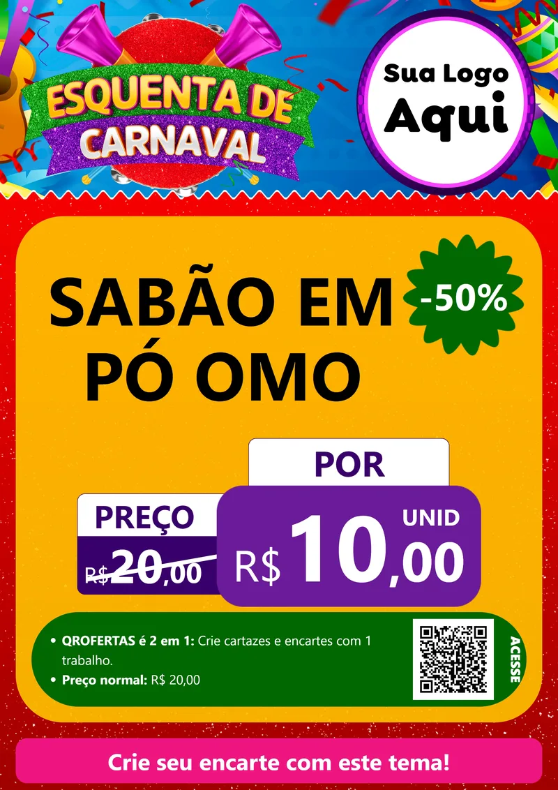 Modelo de Cartaz para Cartaz A4 Vertical com o tema Esquenta de Carnaval para Produtos de Limpeza