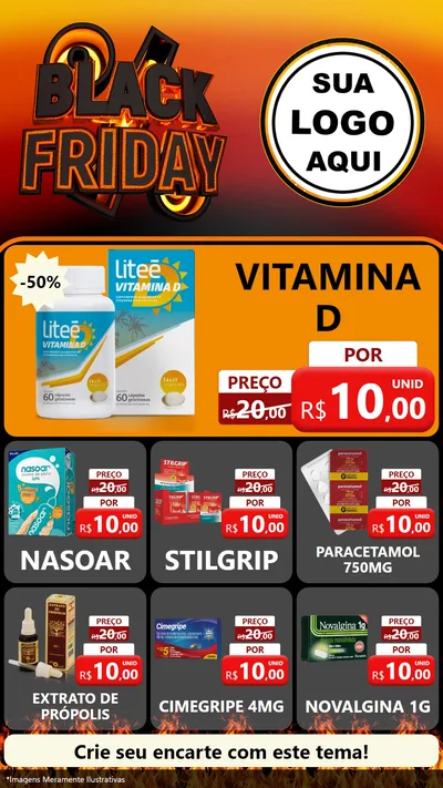 Modelo de Rede Social para Stories com o tema Black Friday para Farmácia