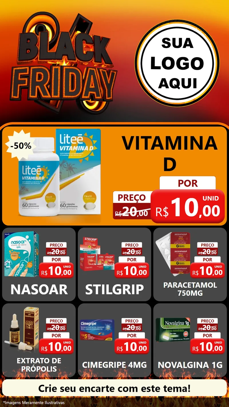 Modelo de Rede Social para Stories com o tema Black Friday para Farmácia
