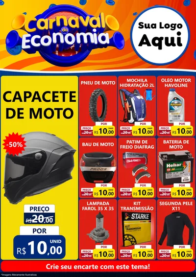 Modelo de Encarte para Encarte A4 Vertical com o tema Carnaval da Economia para Moto peças