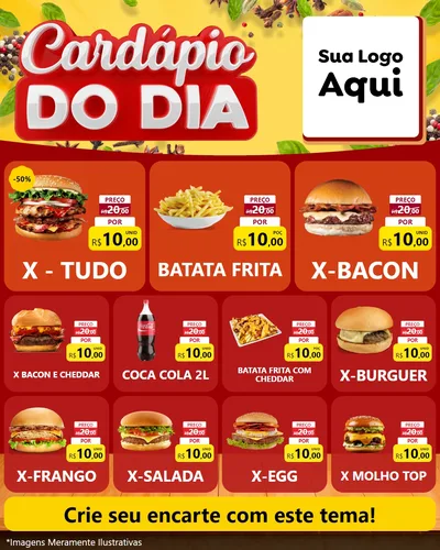 Modelo de Rede Social para Feed Instagram com o tema Cardápio do Dia para Hamburgueria