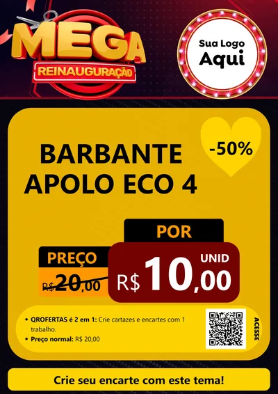 Modelo de Cartaz para Cartaz A4 Vertical com o tema Mega Reinauguração para Armarinho e Aviamentos