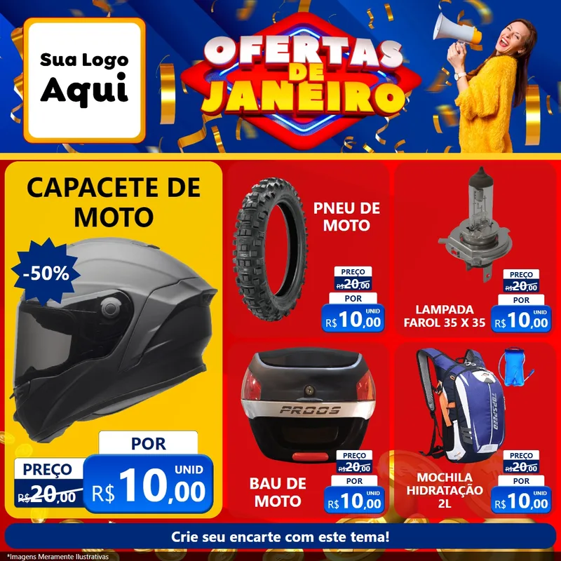 Modelo de Rede Social para Feed Facebook com o tema Ofertas de Janeiro para Moto peças