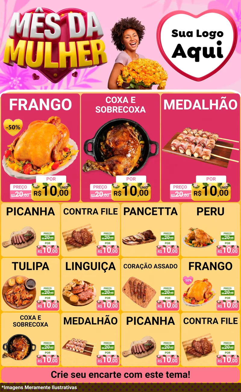 Modelo de Encarte para Encarte Grande com o tema Mês da Mulher para Assados