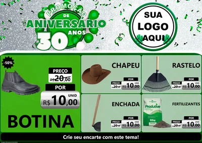 Modelo de Encarte para Encarte A4 Horizontal com o tema Promoção de Aniversário - 30 Anos para Agropecuária