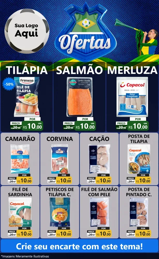 Modelo de Encarte para Encarte Grande com o tema Ofertas (Futebol) para Peixaria