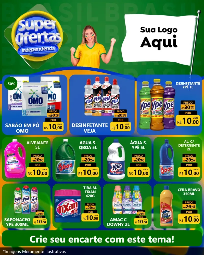 Modelo de Rede Social para Feed Instagram com o tema Super Ofertas de Independência para Produtos de Limpeza