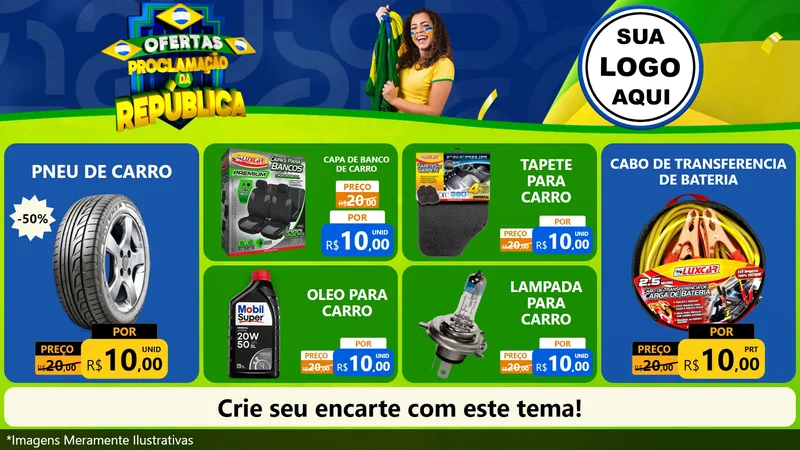 Modelo de TV para TV Horizontal com o tema Ofertas Proclamação da República para Auto peças