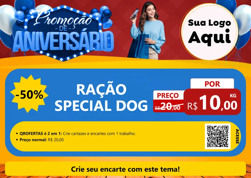 Modelo de Cartaz para Cartaz A4 Horizontal com o tema Promoção de Aniversário para Pet Shop
