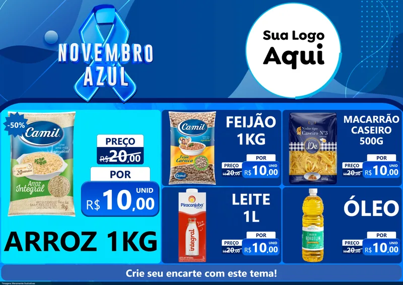 Modelo de Encarte para Encarte A4 Horizontal com o tema Novembro Azul para Supermercado