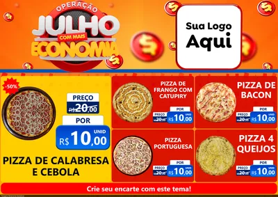 Modelo de Encarte para Encarte A4 Horizontal com o tema Operação Julho Com Mais Economia para Pizzaria