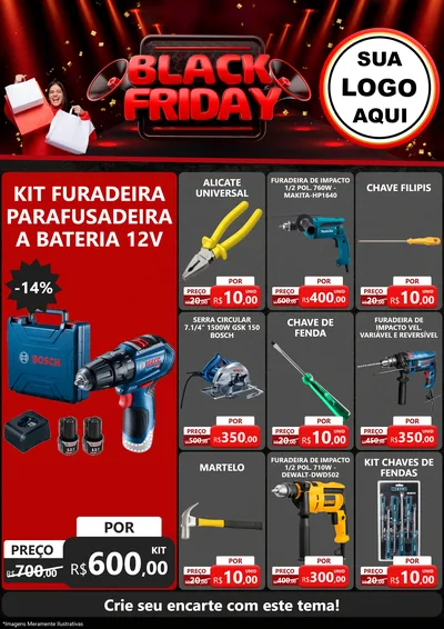 Modelo de Encarte para Encarte A4 Vertical com o tema Black Friday para Maquinas e Ferramentas