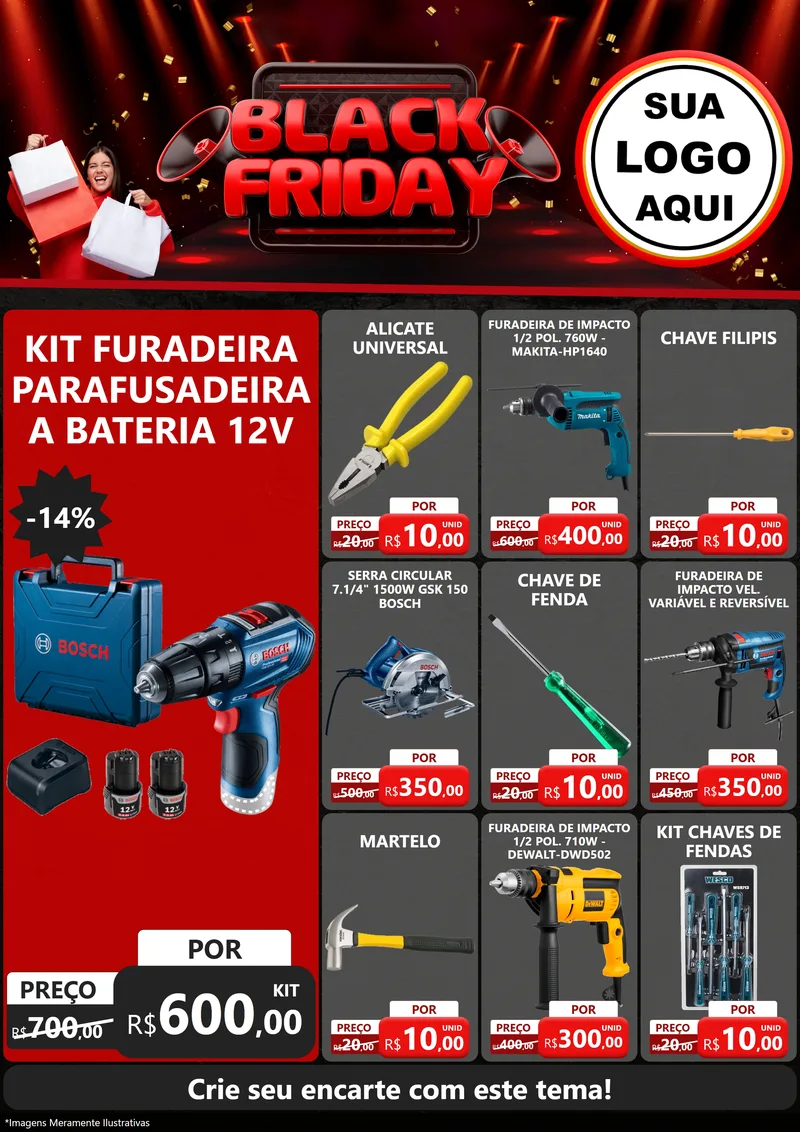 Modelo de Encarte para Encarte A4 Vertical com o tema Black Friday para Maquinas e Ferramentas