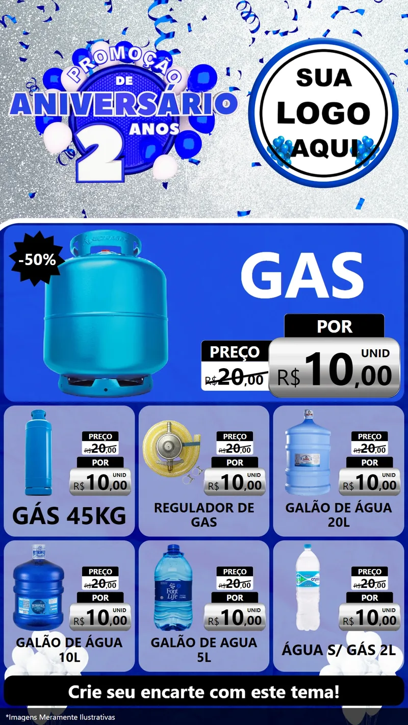 Modelo de Rede Social para Stories com o tema Promoção de Aniversário - 2 Anos para Água e gás