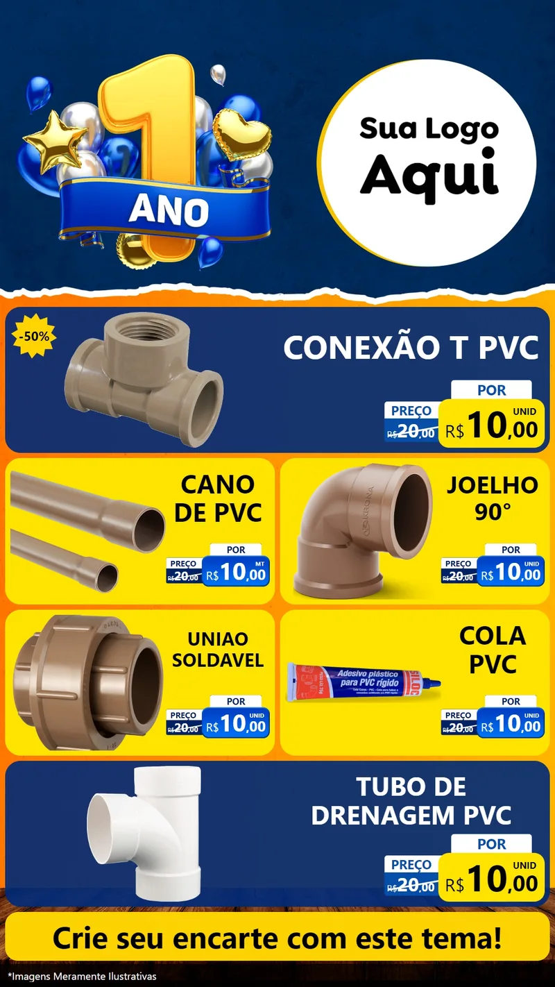 Modelo de TV para TV Vertical com o tema Um Ano de Aniversário para Tubos e conexões