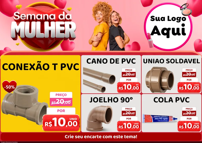 Modelo de Encarte para Encarte A4 Horizontal com o tema Semana da Mulher para Tubos e conexões