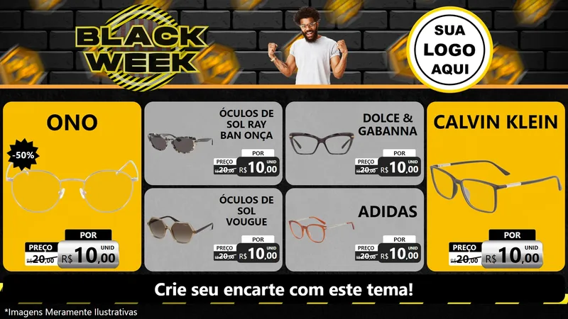 Modelo de TV para TV Horizontal com o tema Black Week para Óticas