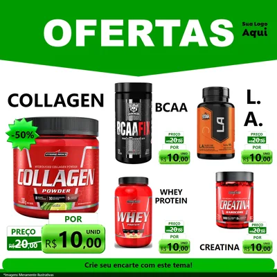 Modelo de Rede Social para Feed Facebook com o tema Ofertas Verde Cartaz para Suplementos alimentares