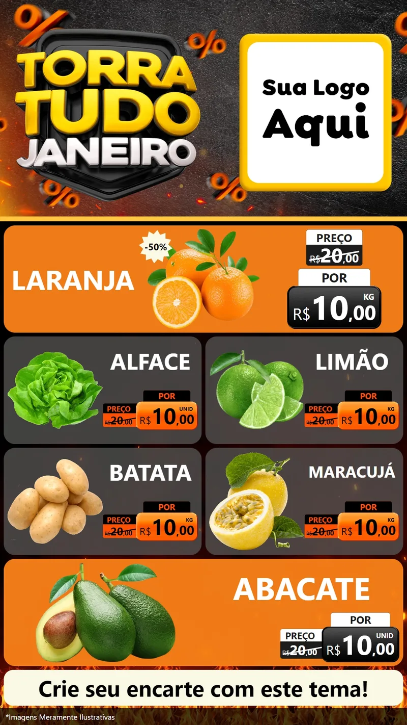 Modelo de TV para TV Vertical com o tema Torra Tudo Janeiro para Hortifrúti