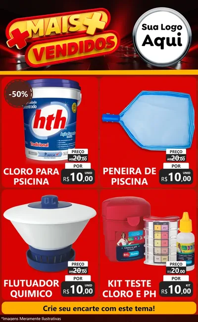 Modelo de Encarte para Encarte Grande com o tema Mais Vendidos para Produtos para Piscina