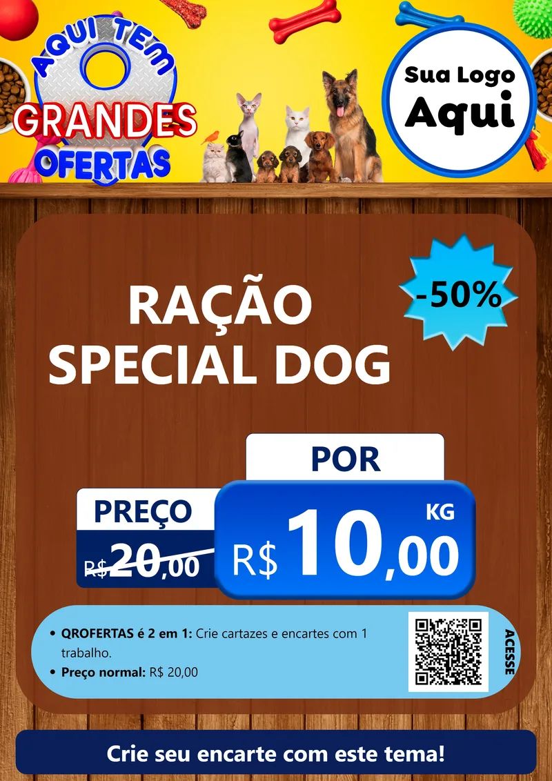 Modelo de Cartaz para Cartaz A4 Vertical com o tema Aqui Tem Grandes Ofertas - Pet Shop para Pet Shop