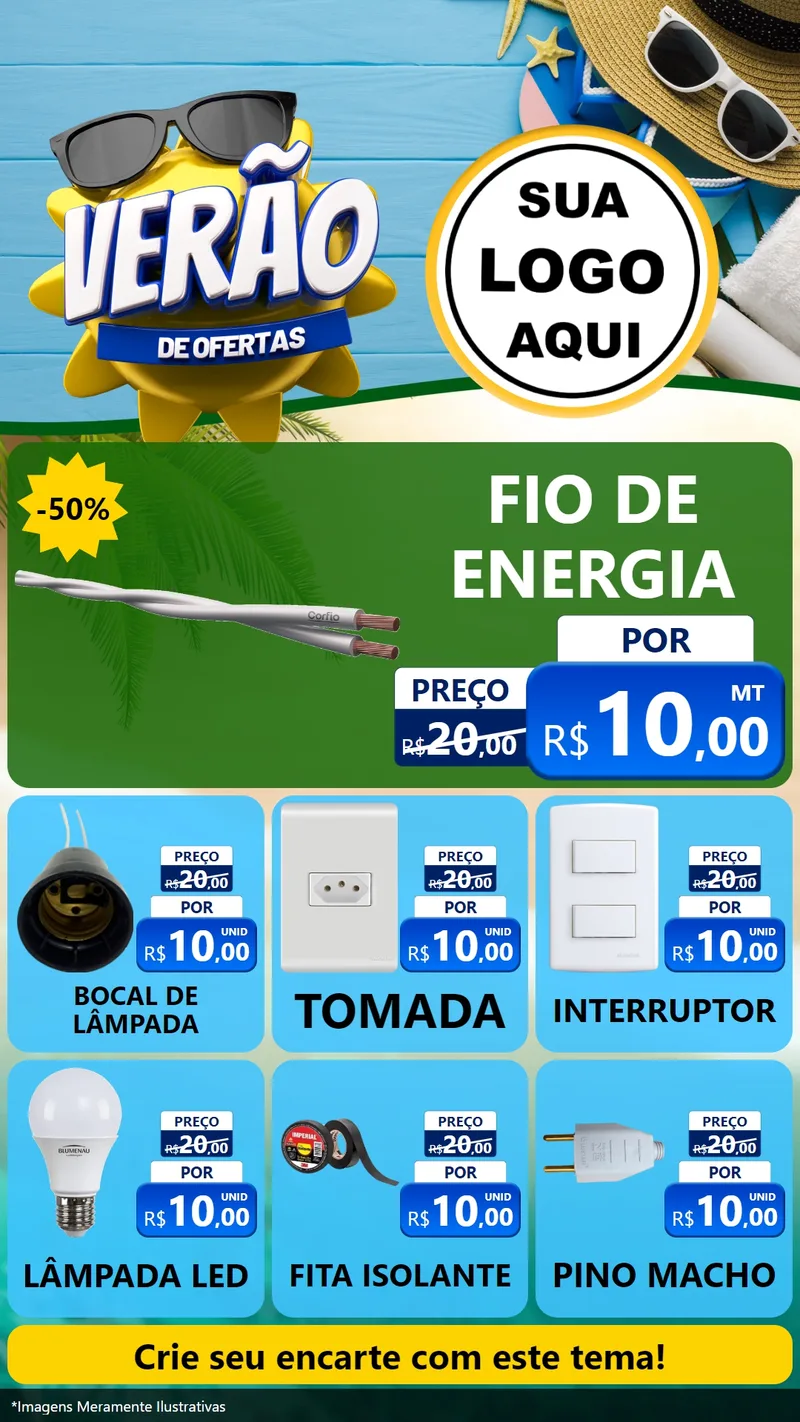 Modelo de Rede Social para Stories com o tema Verão de Ofertas para Materiais Elétricos