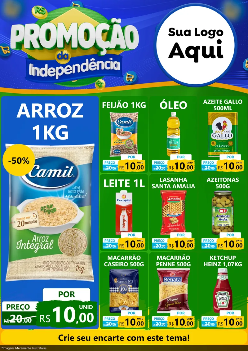 Modelo de Encarte para Encarte A4 Vertical com o tema Promoção da Independência para Supermercado