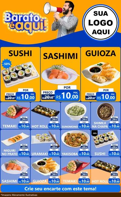 Modelo de Encarte para Encarte Grande com o tema Barato é aqui para Comida japonesa