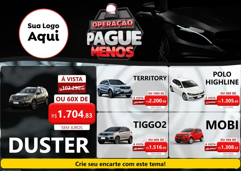 Modelo de Encarte para Encarte A4 Horizontal com o tema Operação Pague Menos - Automóveis para Concessionaria de Carros