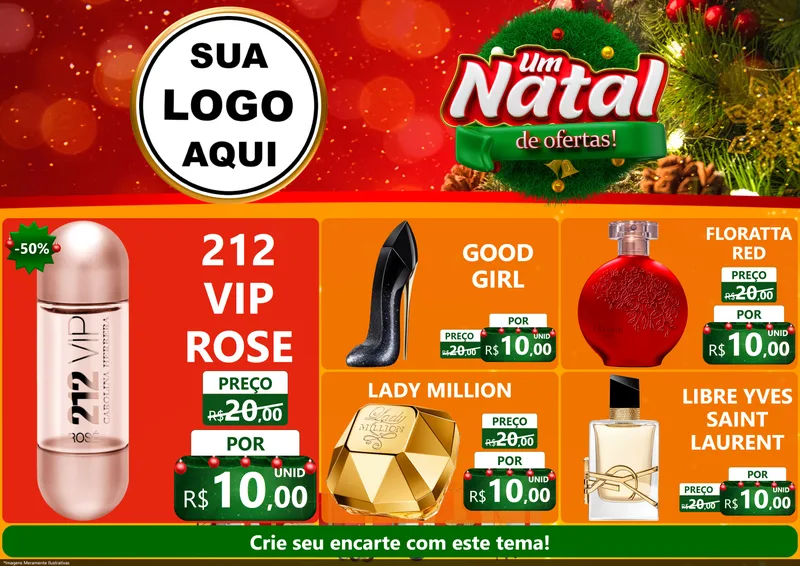 Modelo de Encarte para Encarte A4 Horizontal com o tema Um Natal de Ofertas para Perfumes
