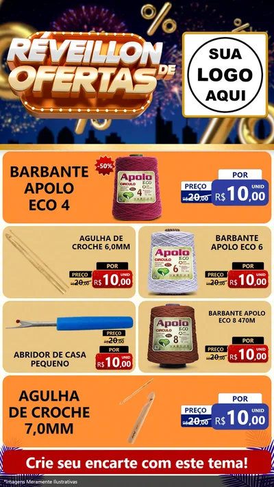 Modelo de TV para TV Vertical com o tema Réveillon de Ofertas para Armarinho e Aviamentos
