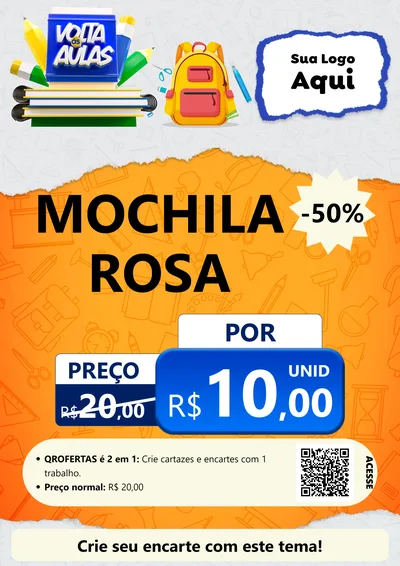 Modelo de Cartaz para Cartaz A4 Vertical com o tema Volta às Aulas para Papelaria