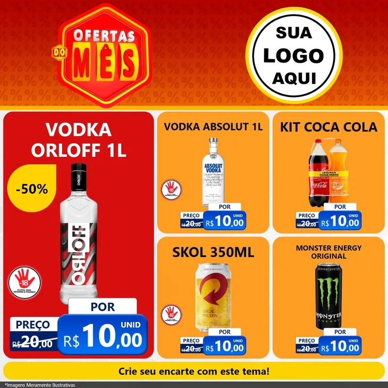 Modelo de Rede Social para Feed Facebook com o tema Ofertas do Mês para Distribuidora de bebidas