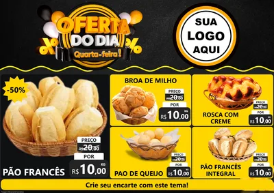 Modelo de Encarte para Encarte A4 Horizontal com o tema Oferta do Dia - Quarta Feira! para Padaria