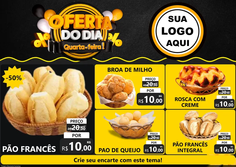 Modelo de Encarte para Encarte A4 Horizontal com o tema Oferta do Dia - Quarta Feira! para Padaria