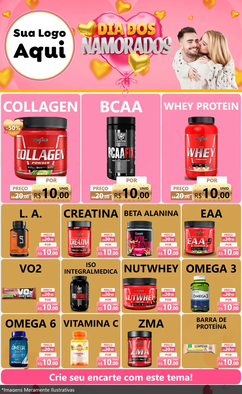 Modelo de Encarte para Encarte Grande com o tema Dia dos Namorados para Suplementos alimentares