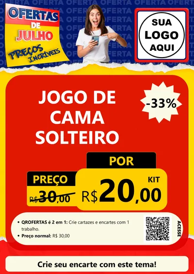 Modelo de Cartaz para Cartaz A4 Vertical com o tema Ofertas de Julho - Preços Incríveis para Cama, Mesa e Banho