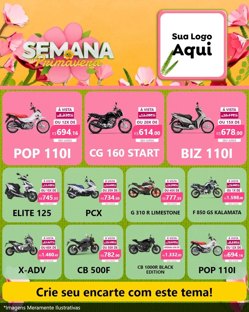 Modelo de Rede Social para Feed Instagram com o tema Semana da Primavera para Concessionaria de Motos