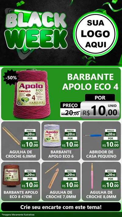 Modelo de Rede Social para Stories com o tema Black Week para Armarinho e Aviamentos