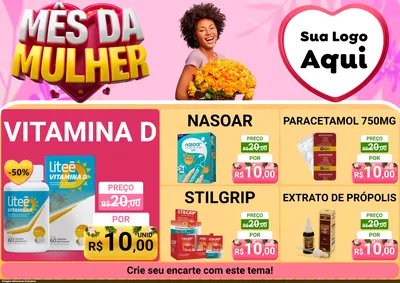 Modelo de Encarte para Encarte A4 Horizontal com o tema Mês da Mulher para Farmácia