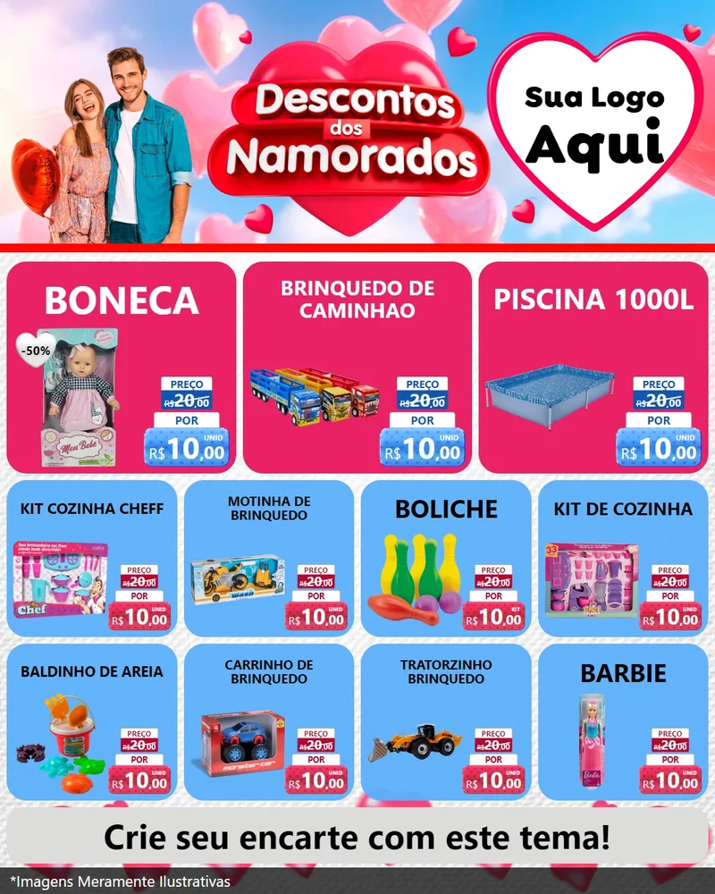 Modelo de Rede Social para Feed Instagram com o tema Descontos dos Namorados para Brinquedos