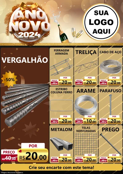 Modelo de Encarte para Encarte A4 Vertical com o tema Feliz Ano Novo 2027 para Ferragens