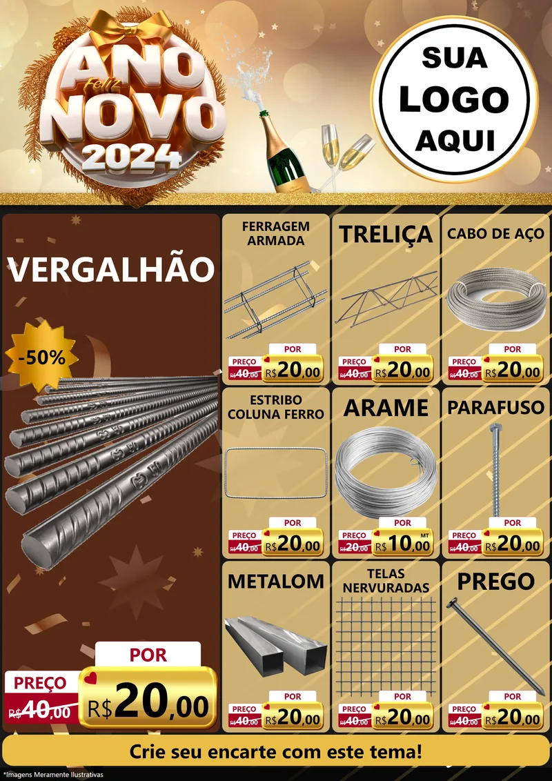 Modelo de Encarte para Encarte A4 Vertical com o tema Feliz Ano Novo 2027 para Ferragens