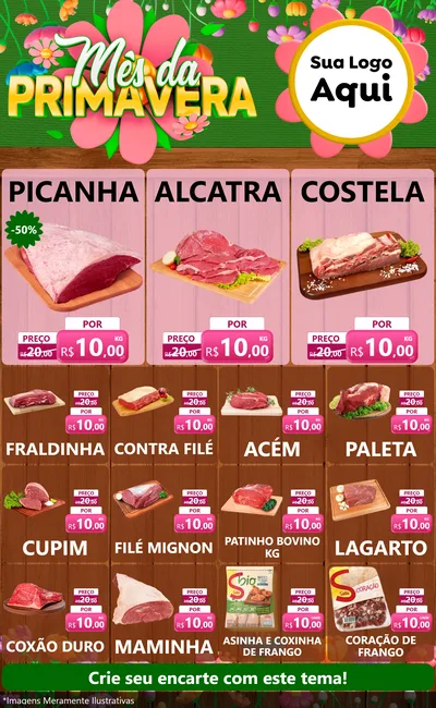 Modelo de Encarte para Encarte Grande com o tema Mês da Primavera para Açougue