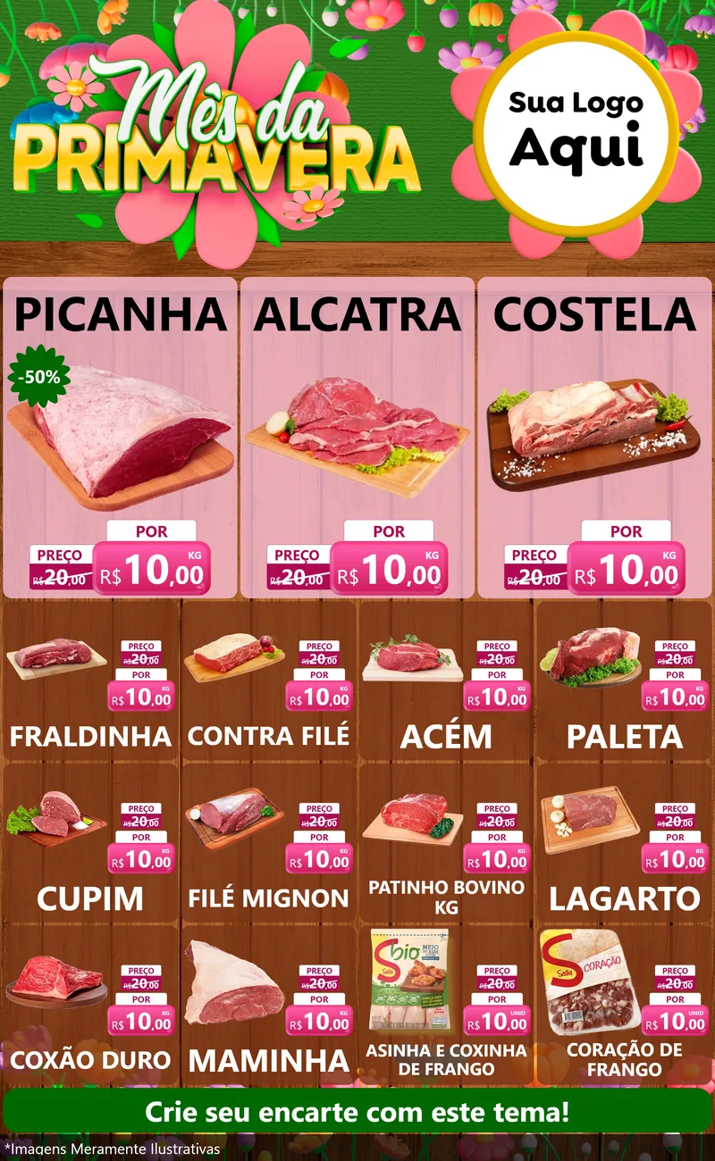 Modelo de Encarte para Encarte Grande com o tema Mês da Primavera para Açougue