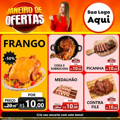 Modelo de Rede Social para Feed Facebook com o tema Janeiro de Ofertas para Assados