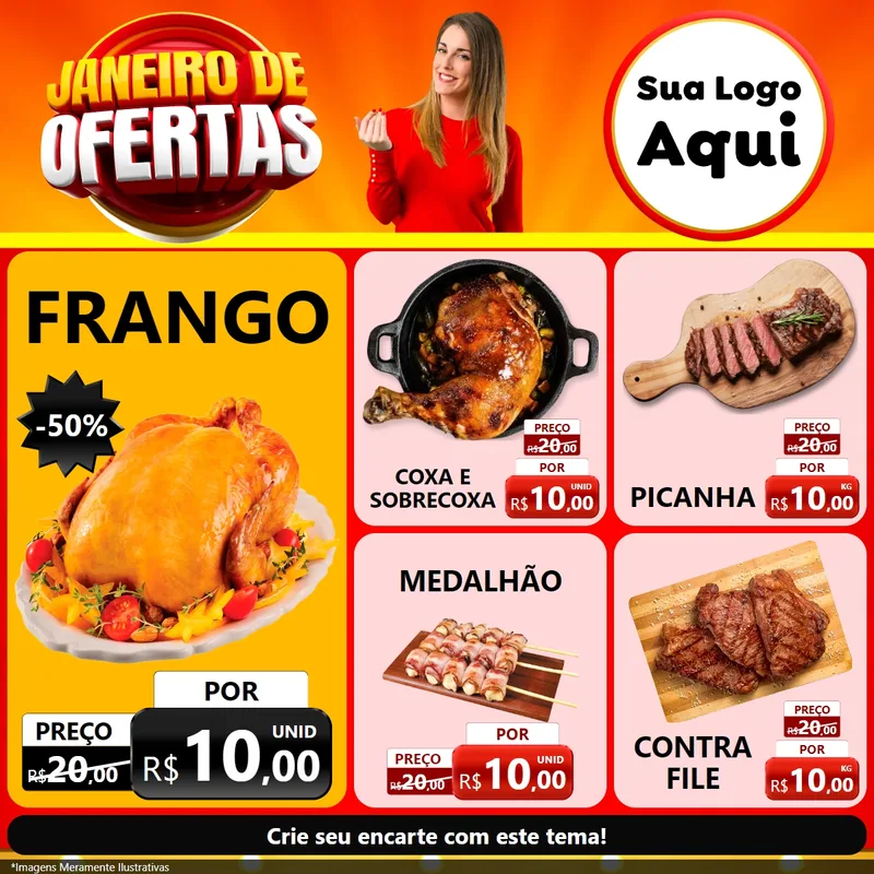 Modelo de Rede Social para Feed Facebook com o tema Janeiro de Ofertas para Assados